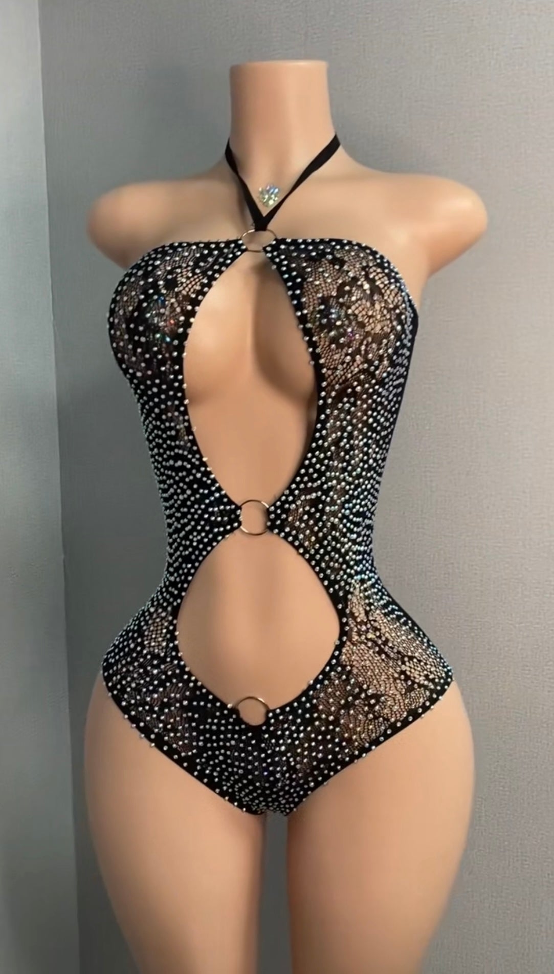 💖 “Drip Tease” Rhinestone Cut-Out Bodysuit